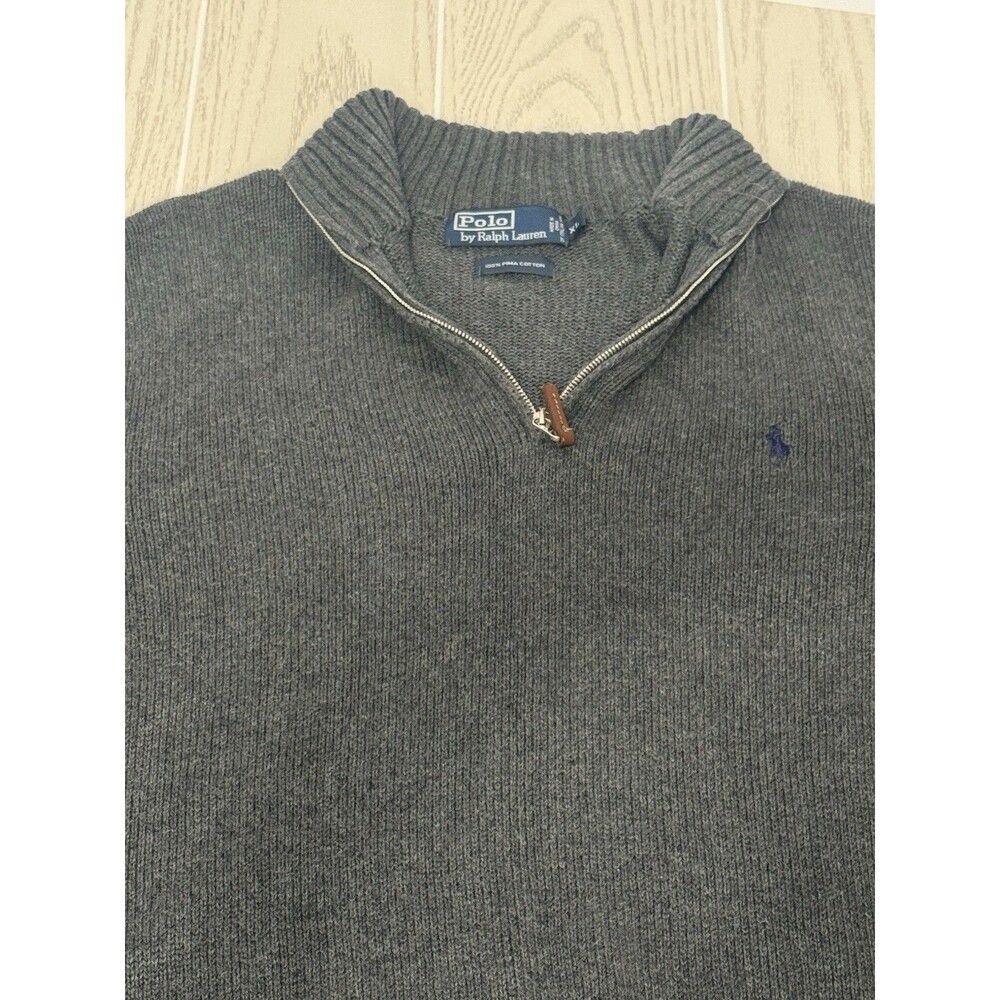 Polo Ralph Lauren Men's Charcoal Gray 1/4 Zip Pullover Sweater 100% Cotton, XL